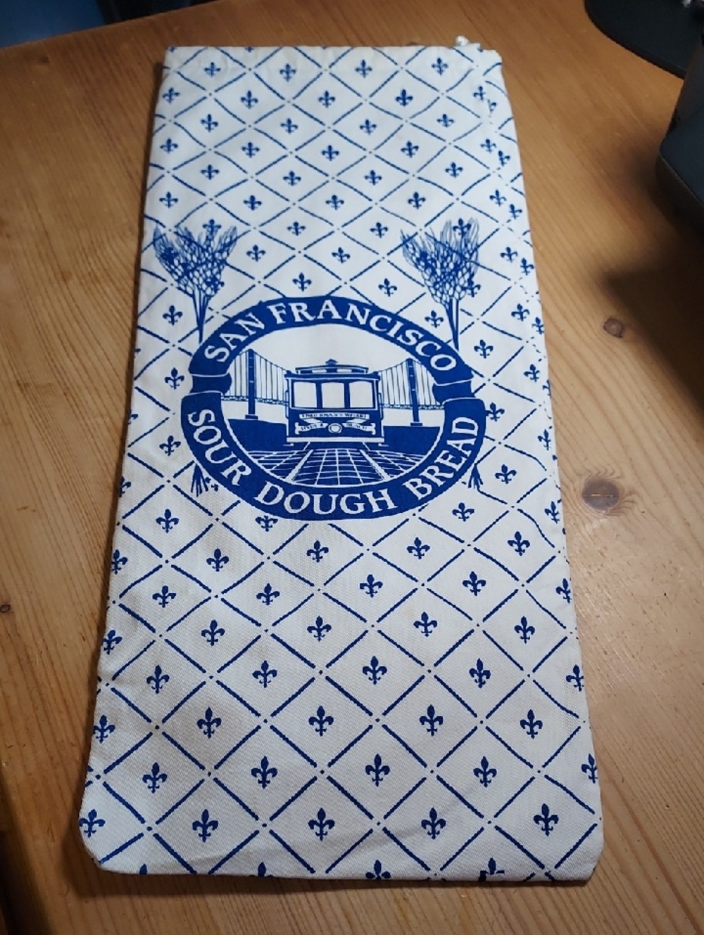 Vintage Bread Bag Sourdough San Francisco Bread Bag Cream Blue Drawstring